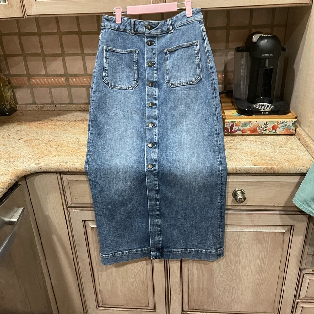 Anthropologie Pilcro Denim Buttondown Pencil Skirt Mini Maxi Stretch Slim Fit - Picture 6 of 7